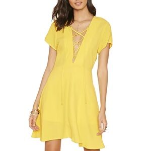 Forever 21 Lemon Yellow Lace-Up Mini Sun Dress